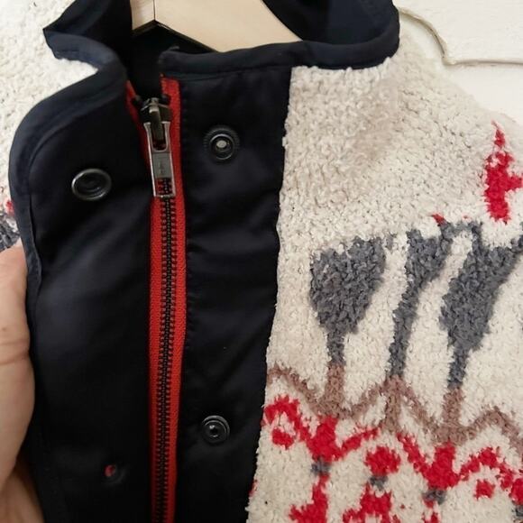 Anthropologie Sleeping On Snow White Red Gray Intarsia Poly-Wool Blend Jacket - Picture 4 of 8